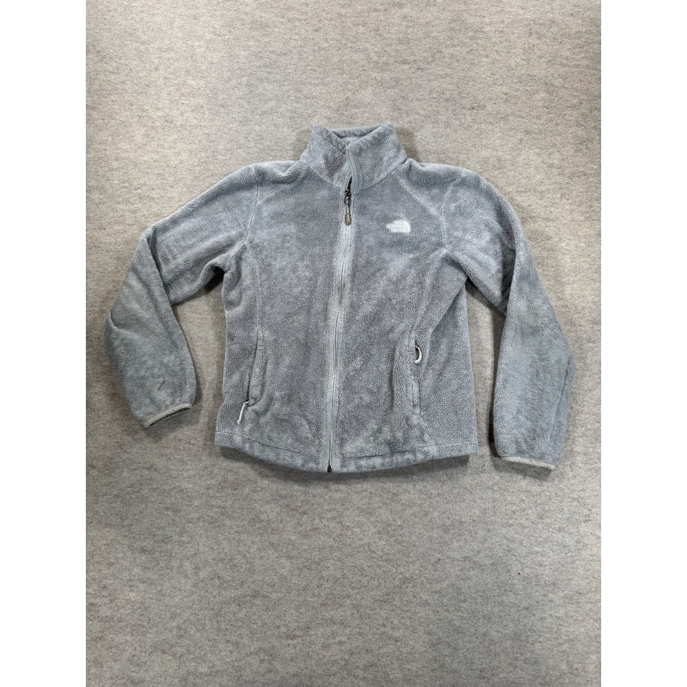 The North Face Osito Fleece Jacket Womens Medium Gray Logo Mock Neck Full Zip